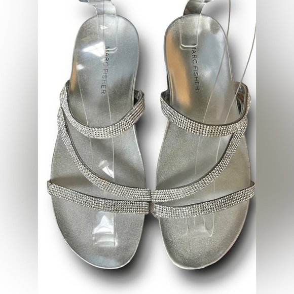 Marc Fisher • Silver Rhinestone Strappy Slide Sandal •Size 7.5 - Picture 3 of 9